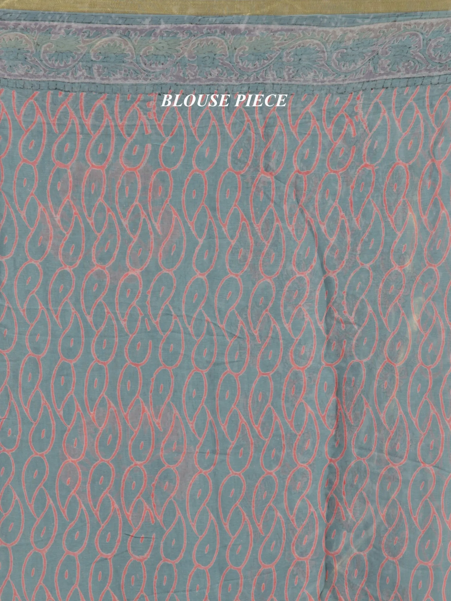 Steel Blue Pink Hand Block Printed Chiffon Saree With Zari Border - S031704691