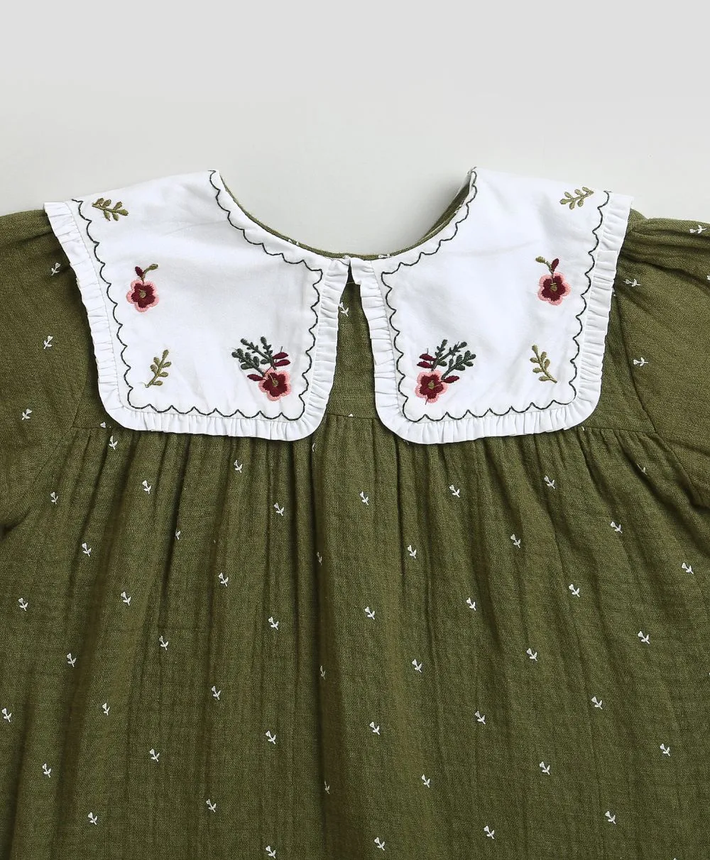 Sweetlime By AS Peter Pan Collar Olive Green Cotton Dress.
