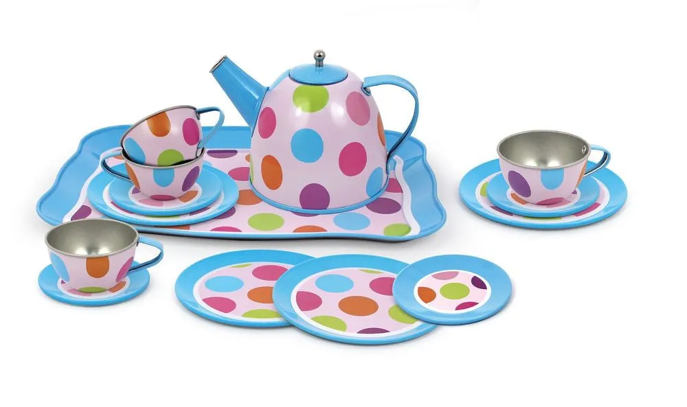 TIN TEA SET 15 PIECE POLKA DOTS