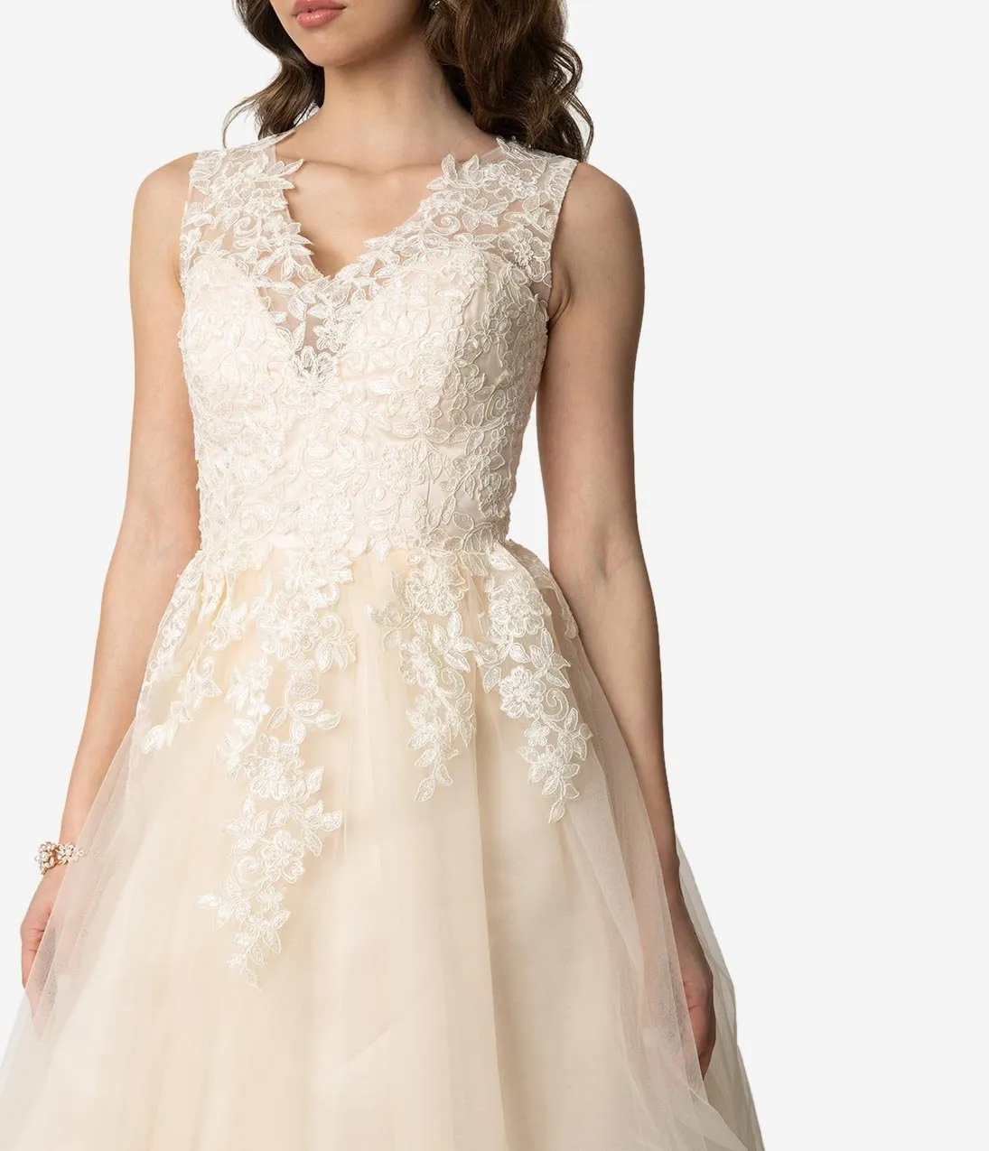 Unique Vintage 1950s Champagne Tulle Lace Monte Carlo Wedding Dress