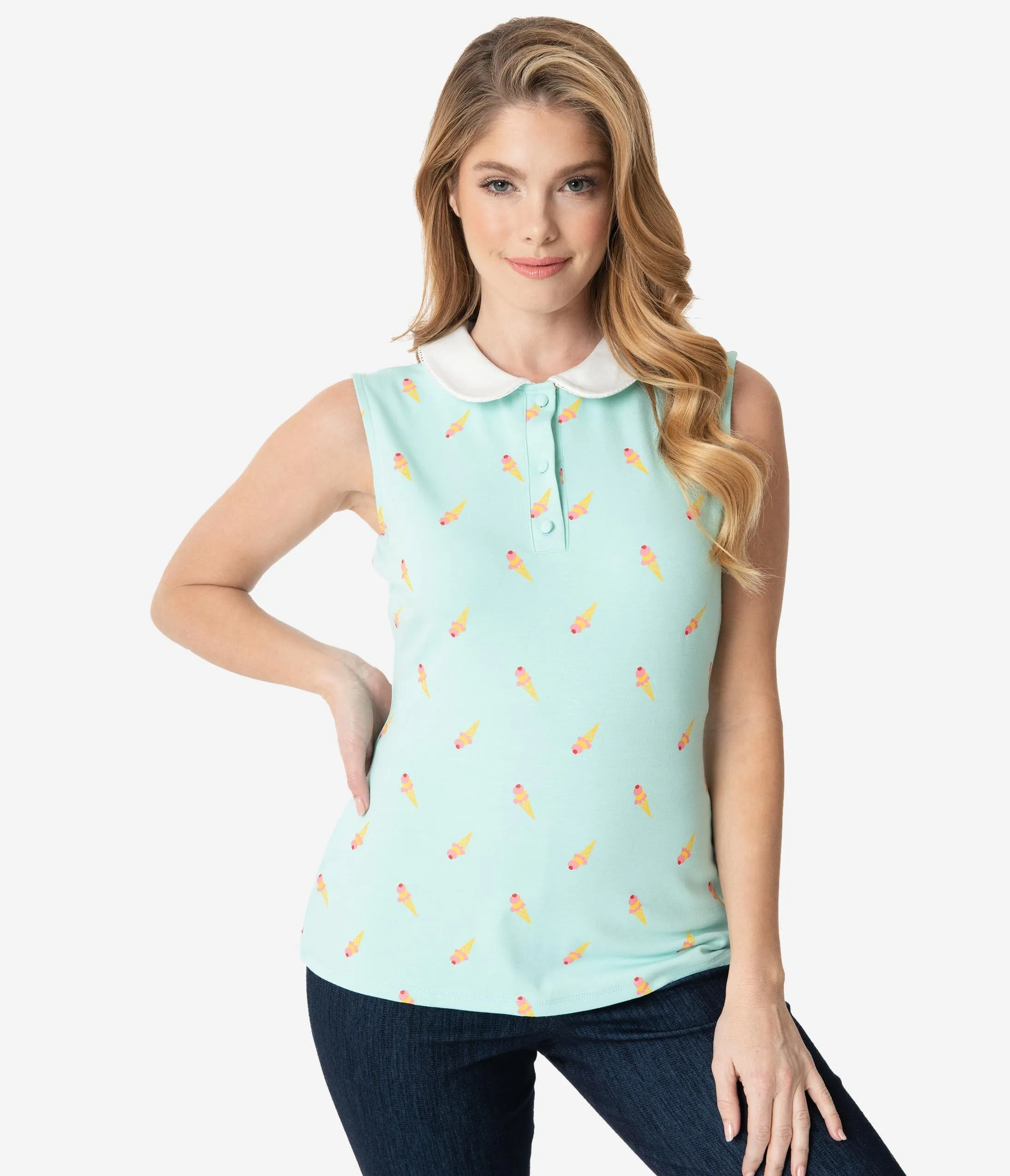 Unique Vintage 1950s Mint Ice Cream Print Missy Top