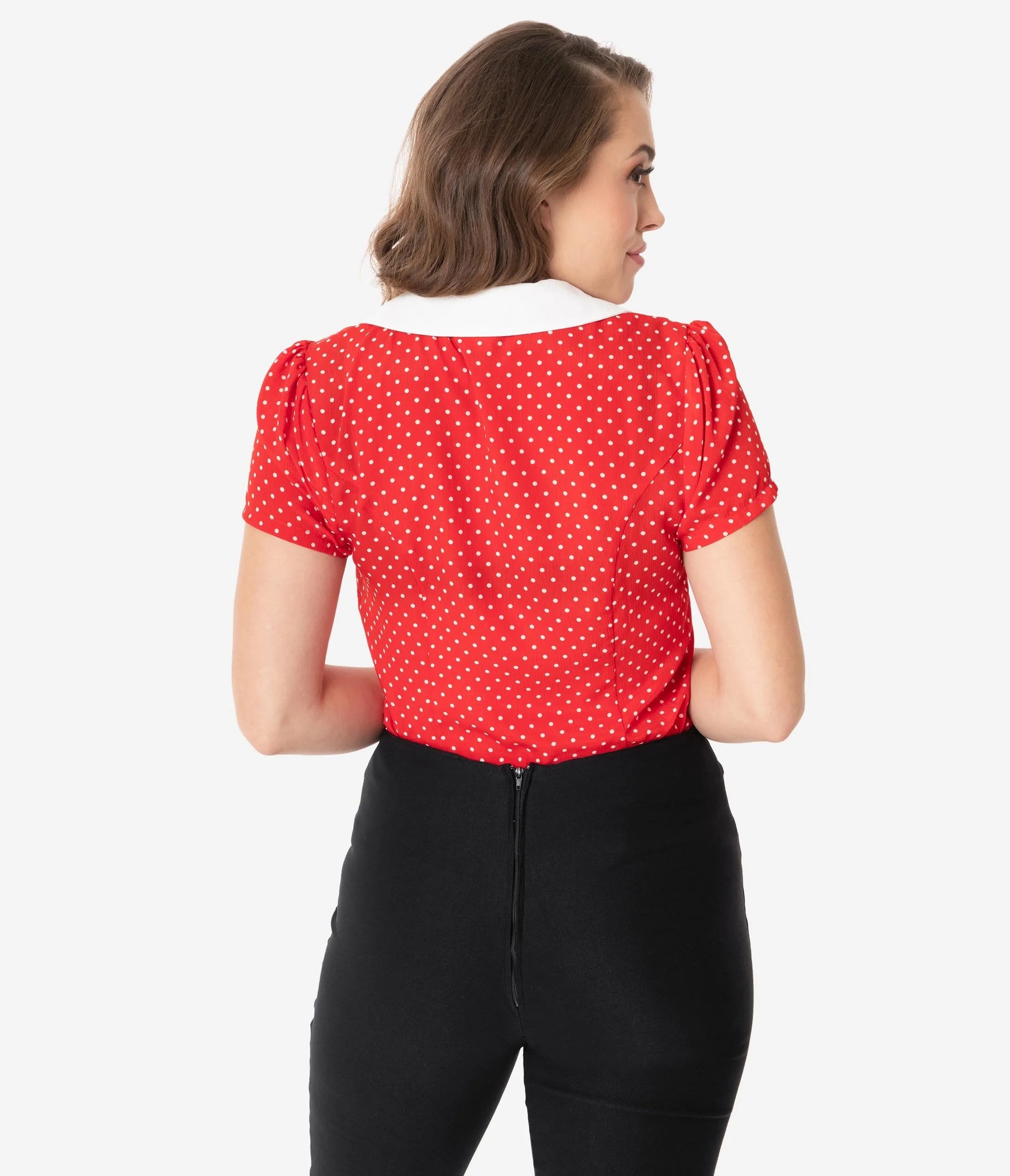 Unique Vintage 1950s Red & White Pin Dot Suzanne Blouse