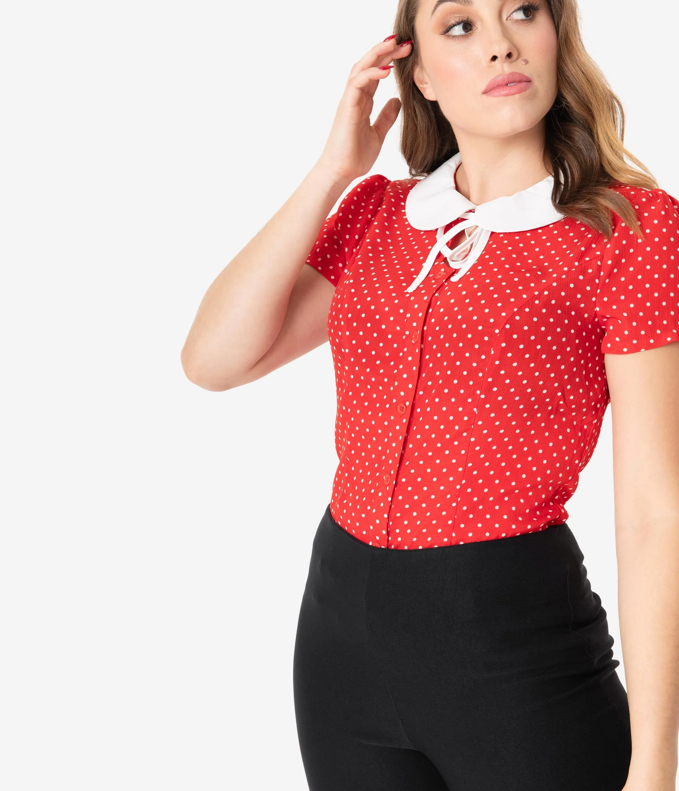 Unique Vintage 1950s Red & White Pin Dot Suzanne Blouse
