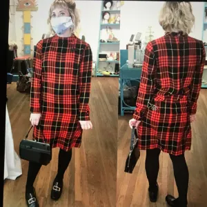 Vintage 1960s 60s | Red Plaid Groovy GoGo Mod Swinging 60s Mini Dress | Size M