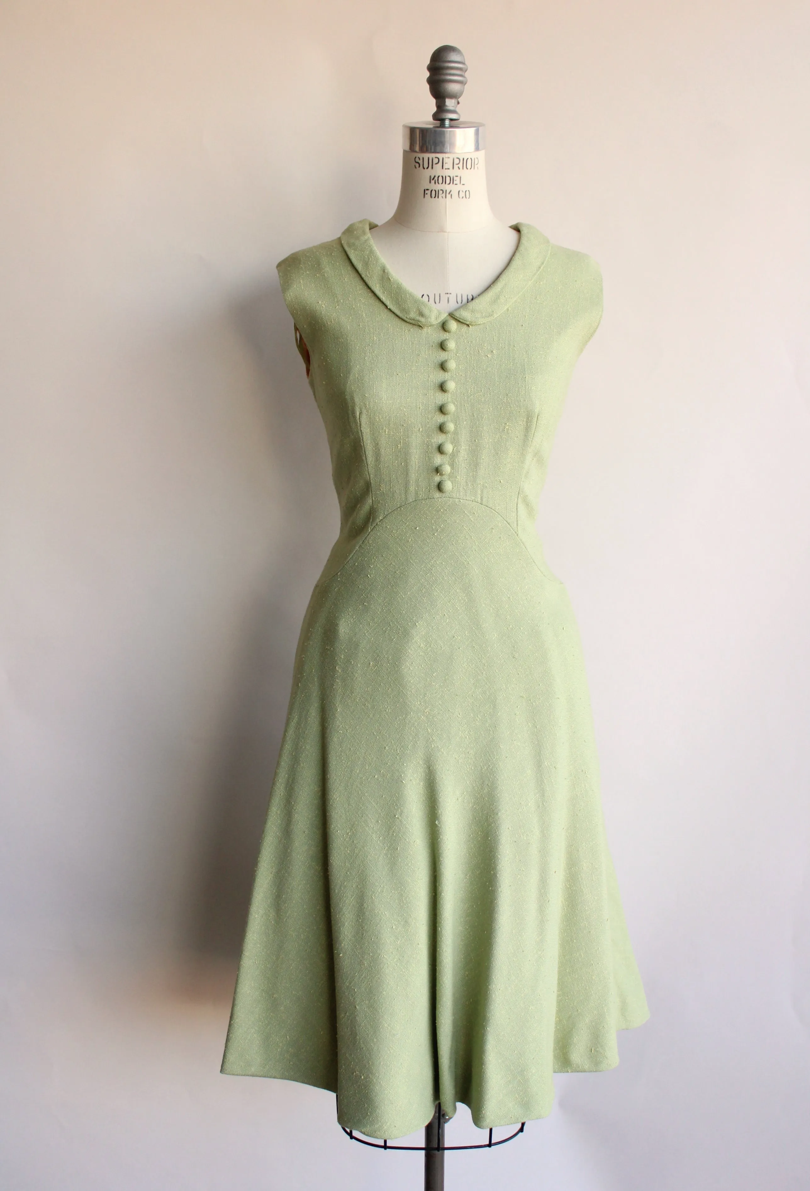 Vintage 1960s Apple Green Tweed Dress