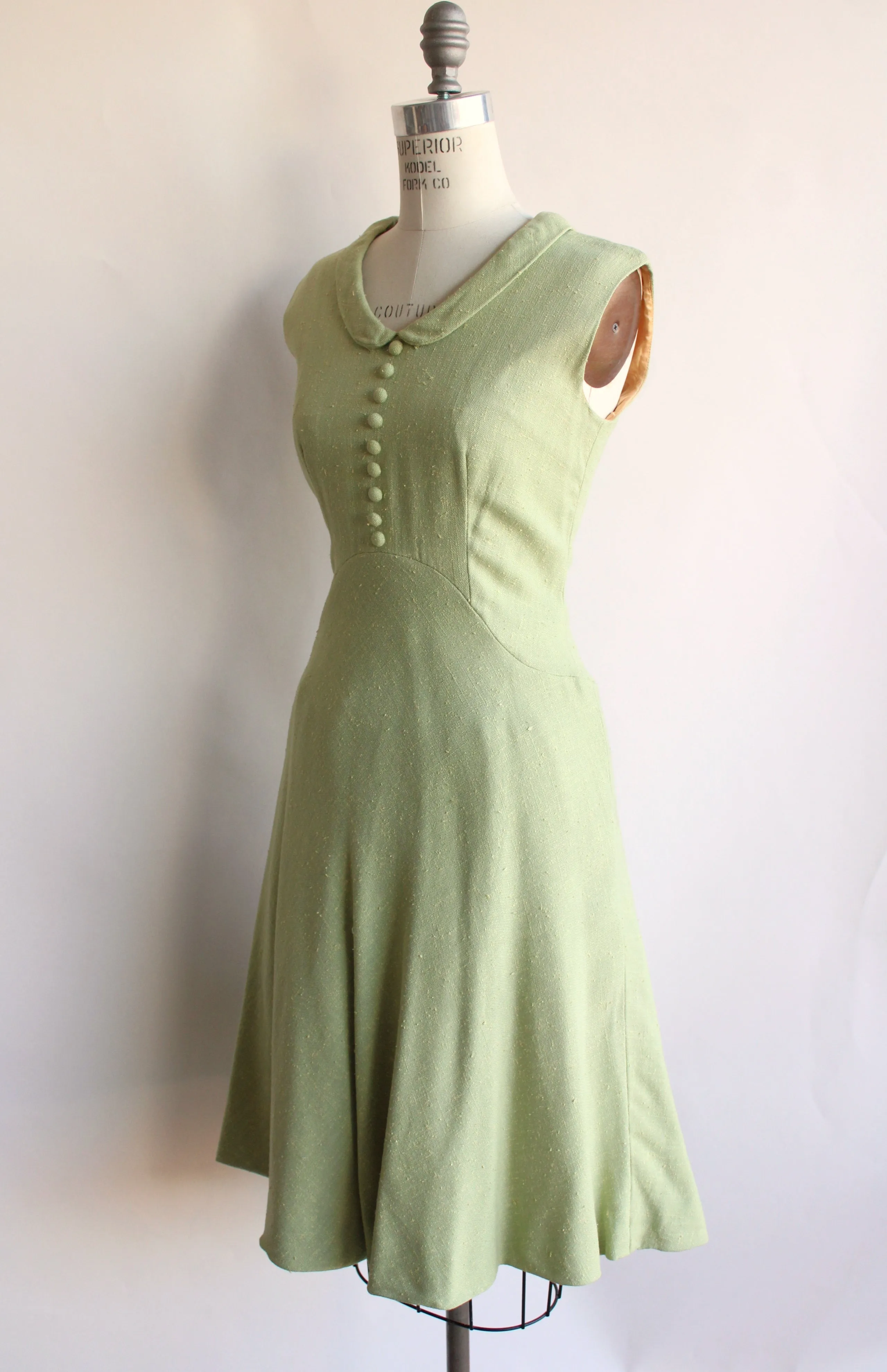 Vintage 1960s Apple Green Tweed Dress