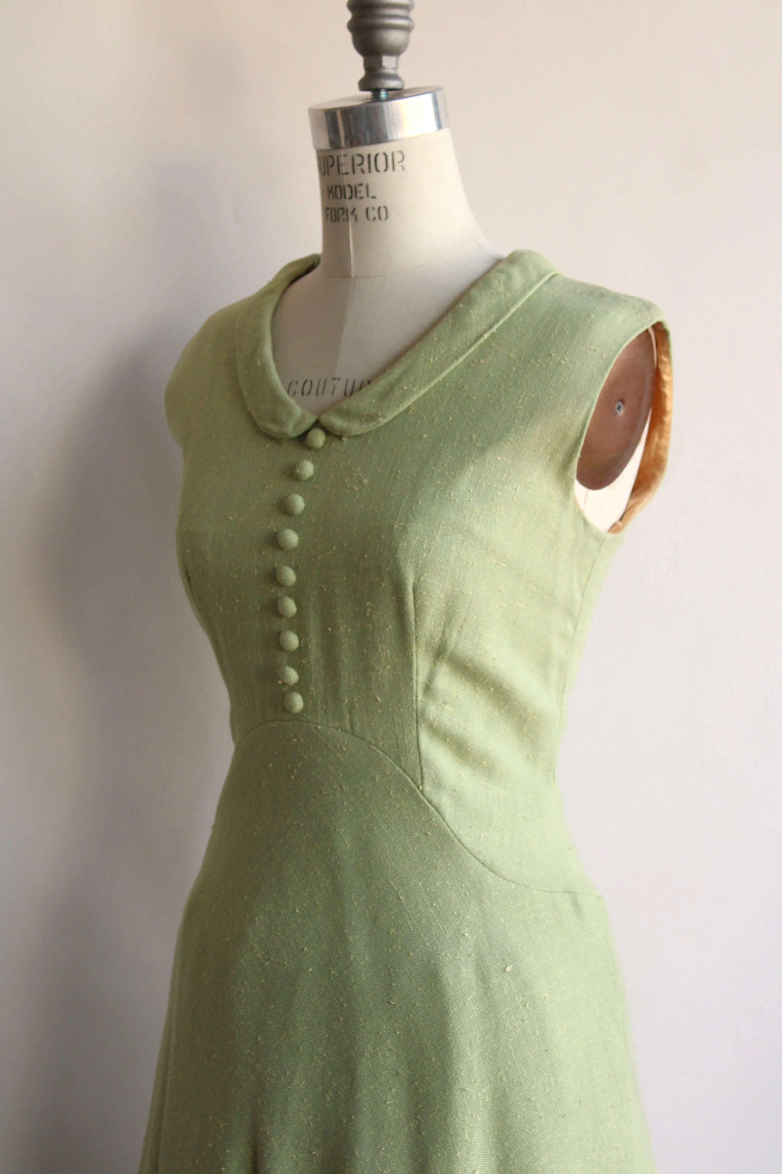 Vintage 1960s Apple Green Tweed Dress