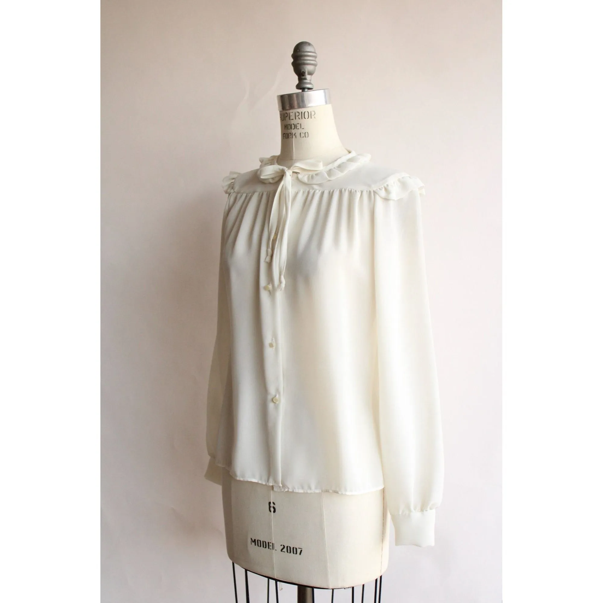 Vintage 1980s Blouse with Kitty Bow and Ruffled Collar