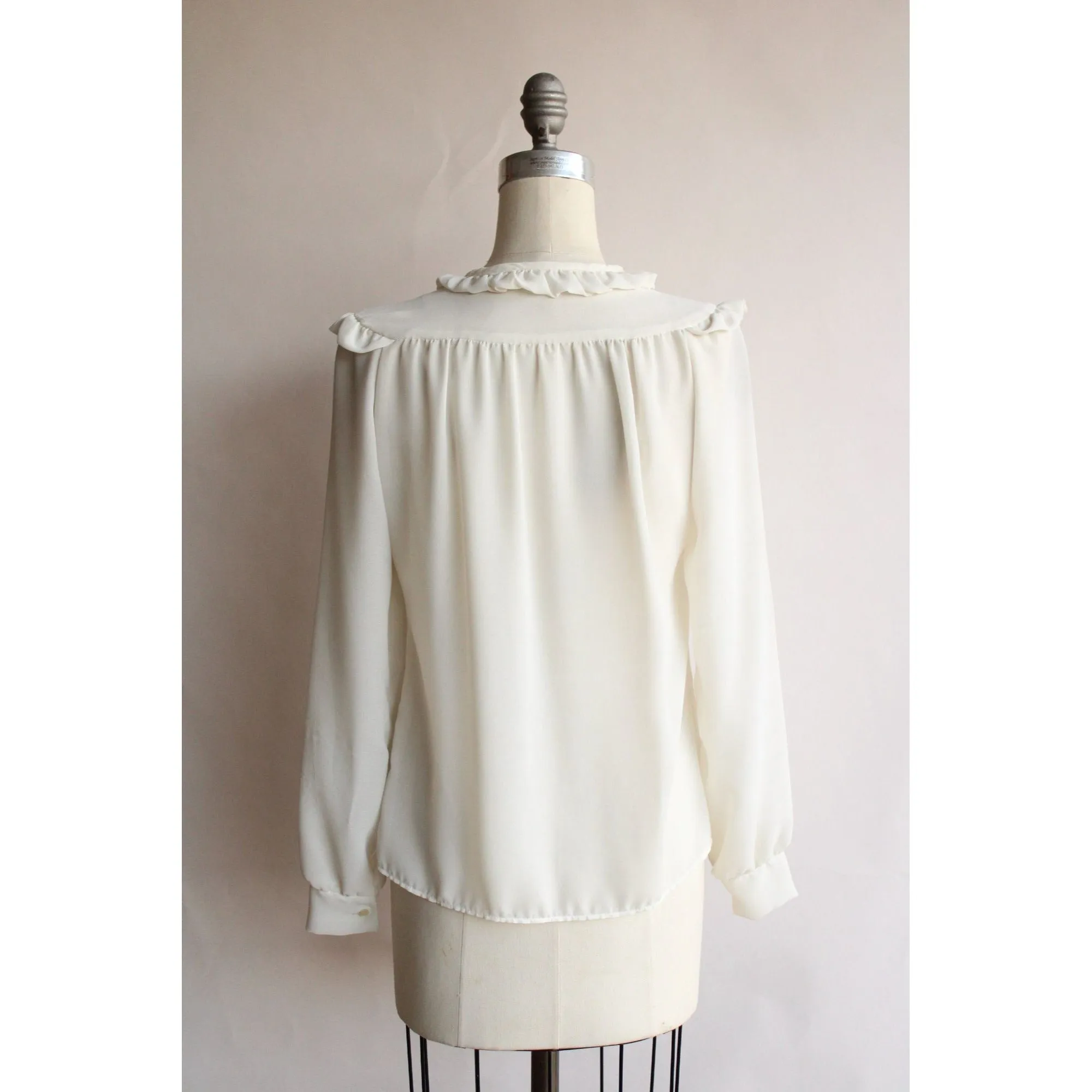 Vintage 1980s Blouse with Kitty Bow and Ruffled Collar