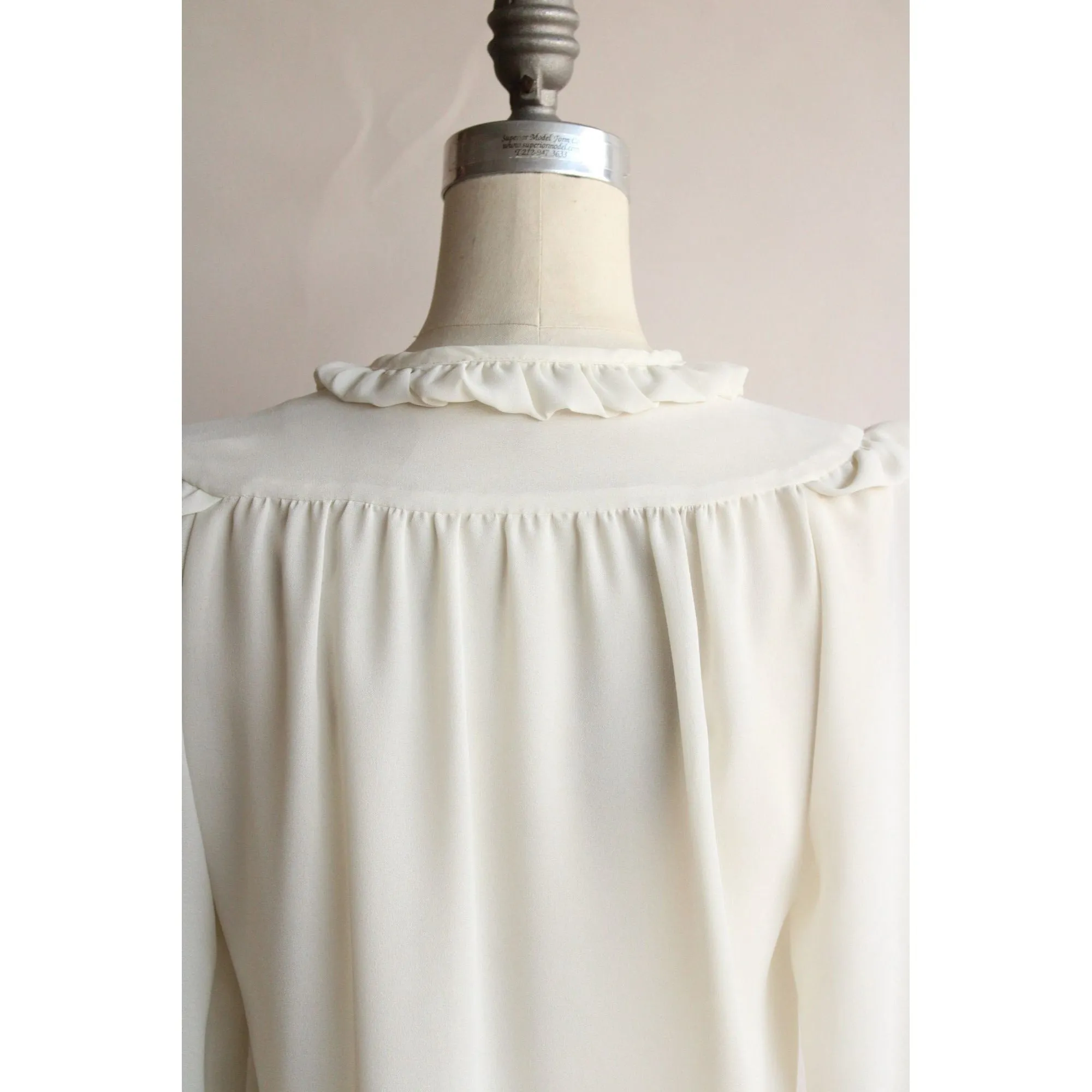 Vintage 1980s Blouse with Kitty Bow and Ruffled Collar