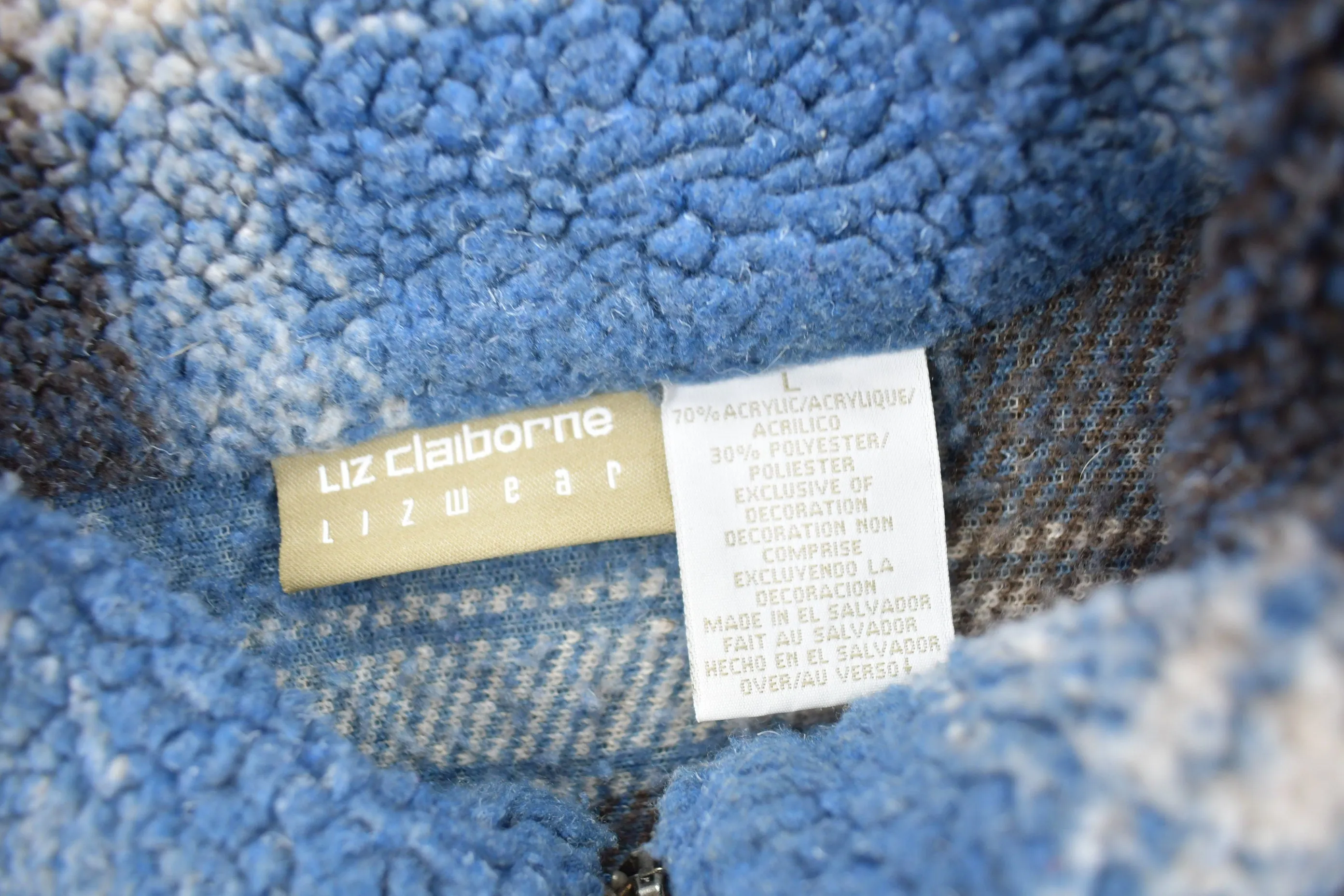 Vintage 1990s Liz Claiborne Plaid Fleece Sweater