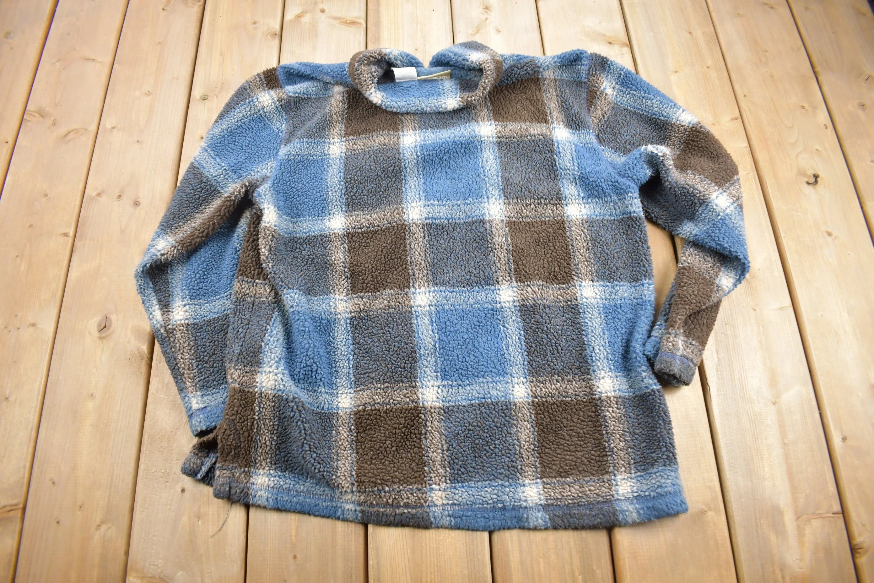 Vintage 1990s Liz Claiborne Plaid Fleece Sweater