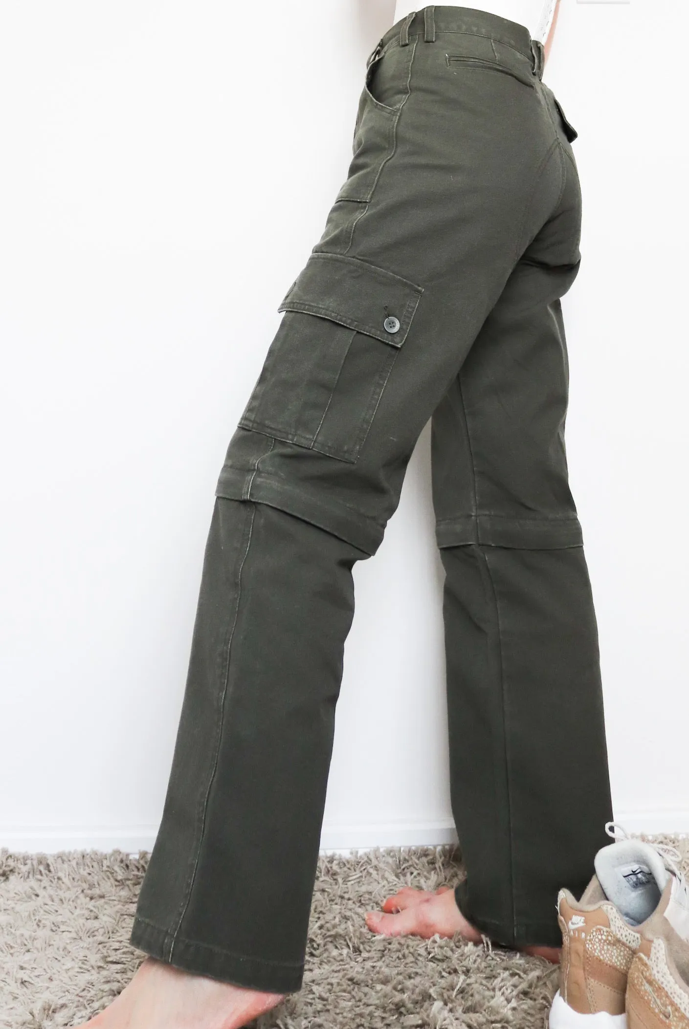 VINTAGE GREEN LARGE POCKETS CARGO MILITARY STYLE PANTS TROUSERS