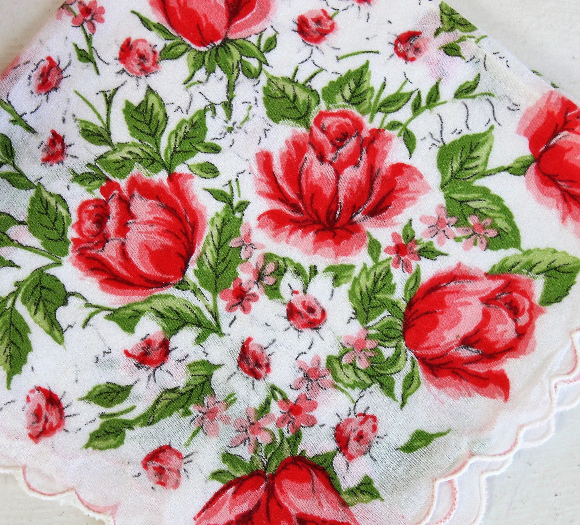 Vintage Handkerchief Roses Print
