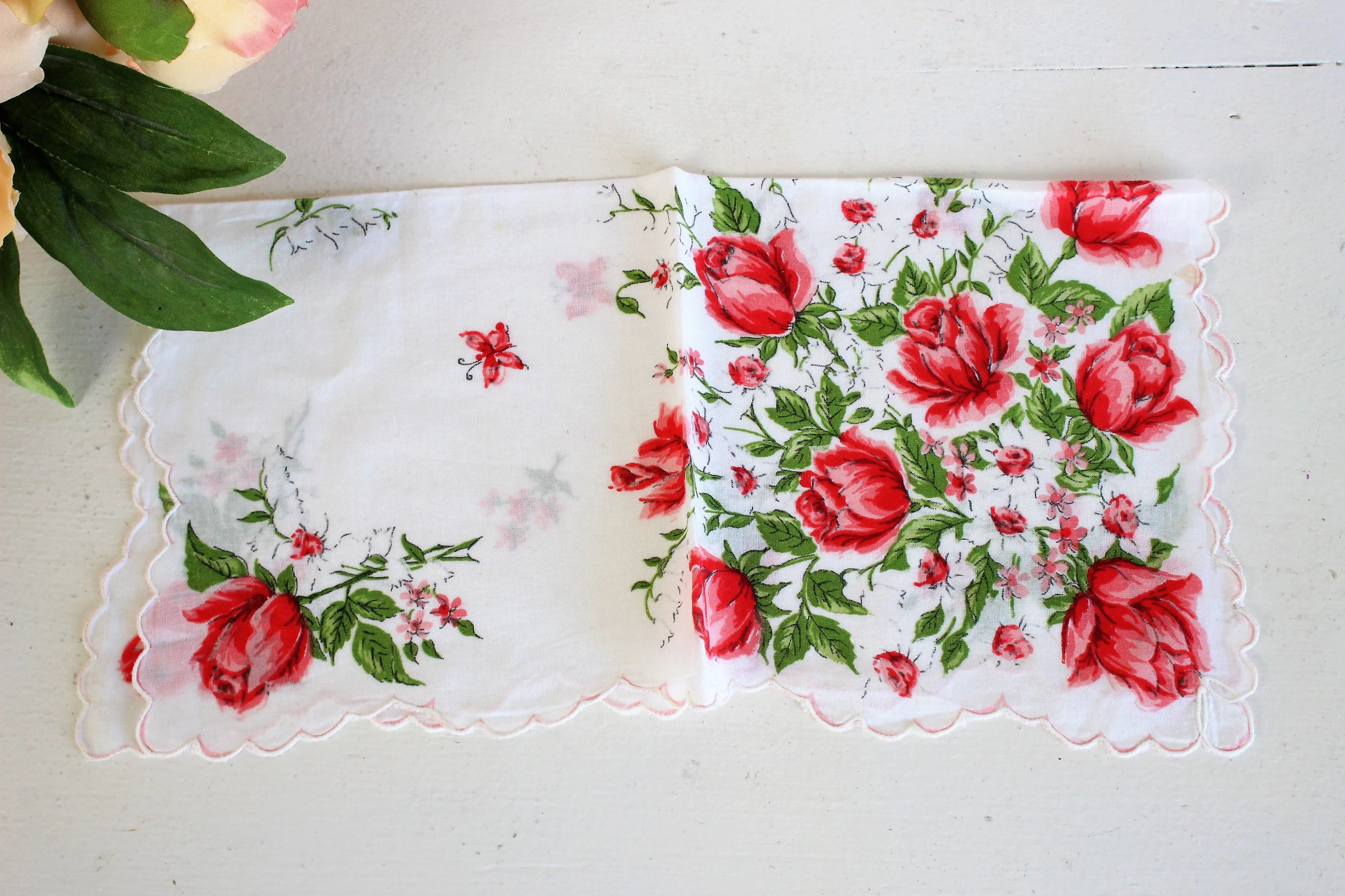 Vintage Handkerchief Roses Print