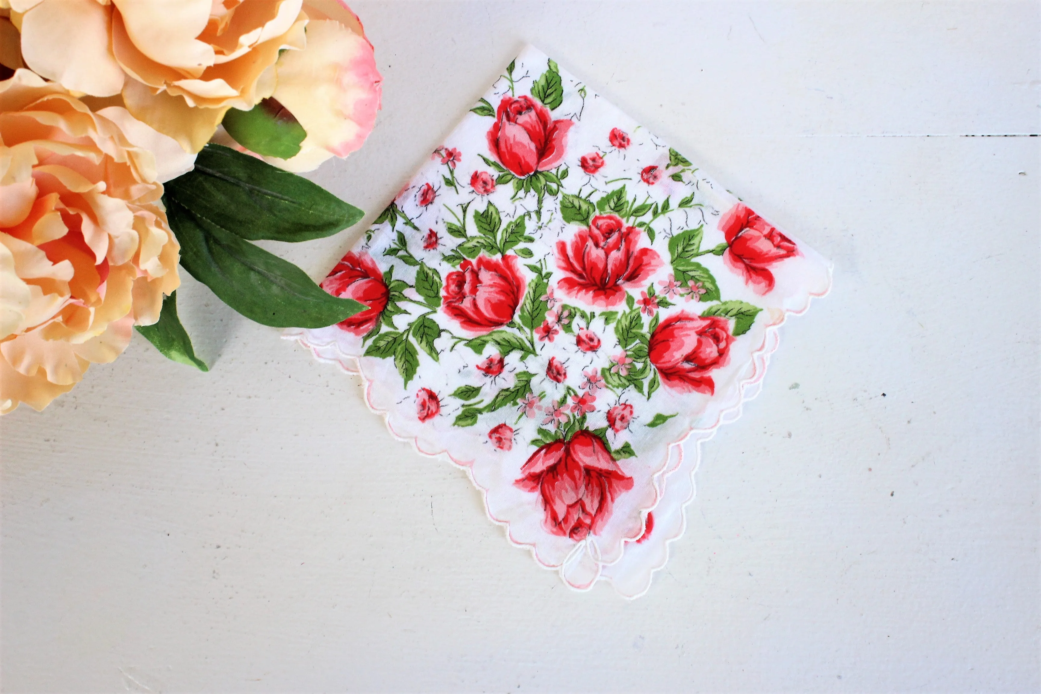 Vintage Handkerchief Roses Print