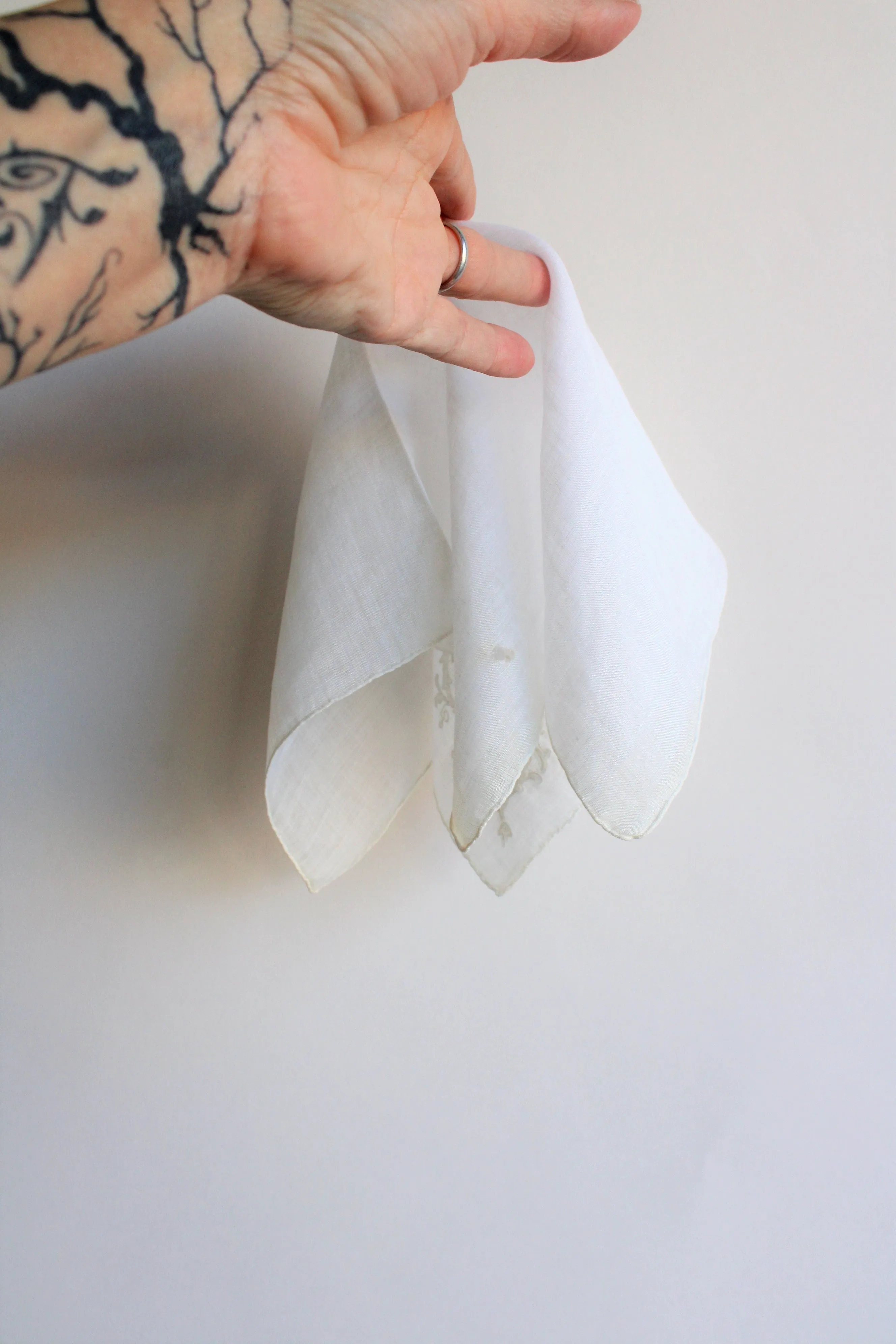 Vintage Linen Hanky Embroidered with L