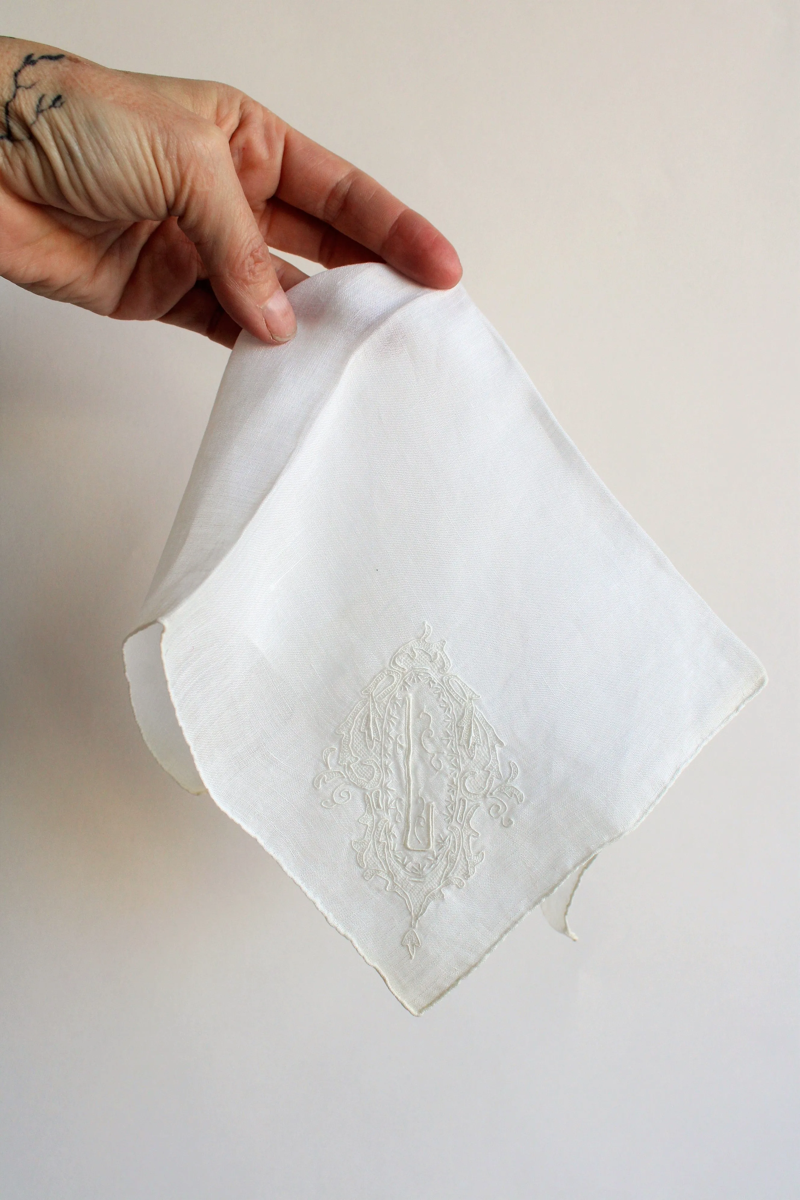 Vintage Linen Hanky Embroidered with L