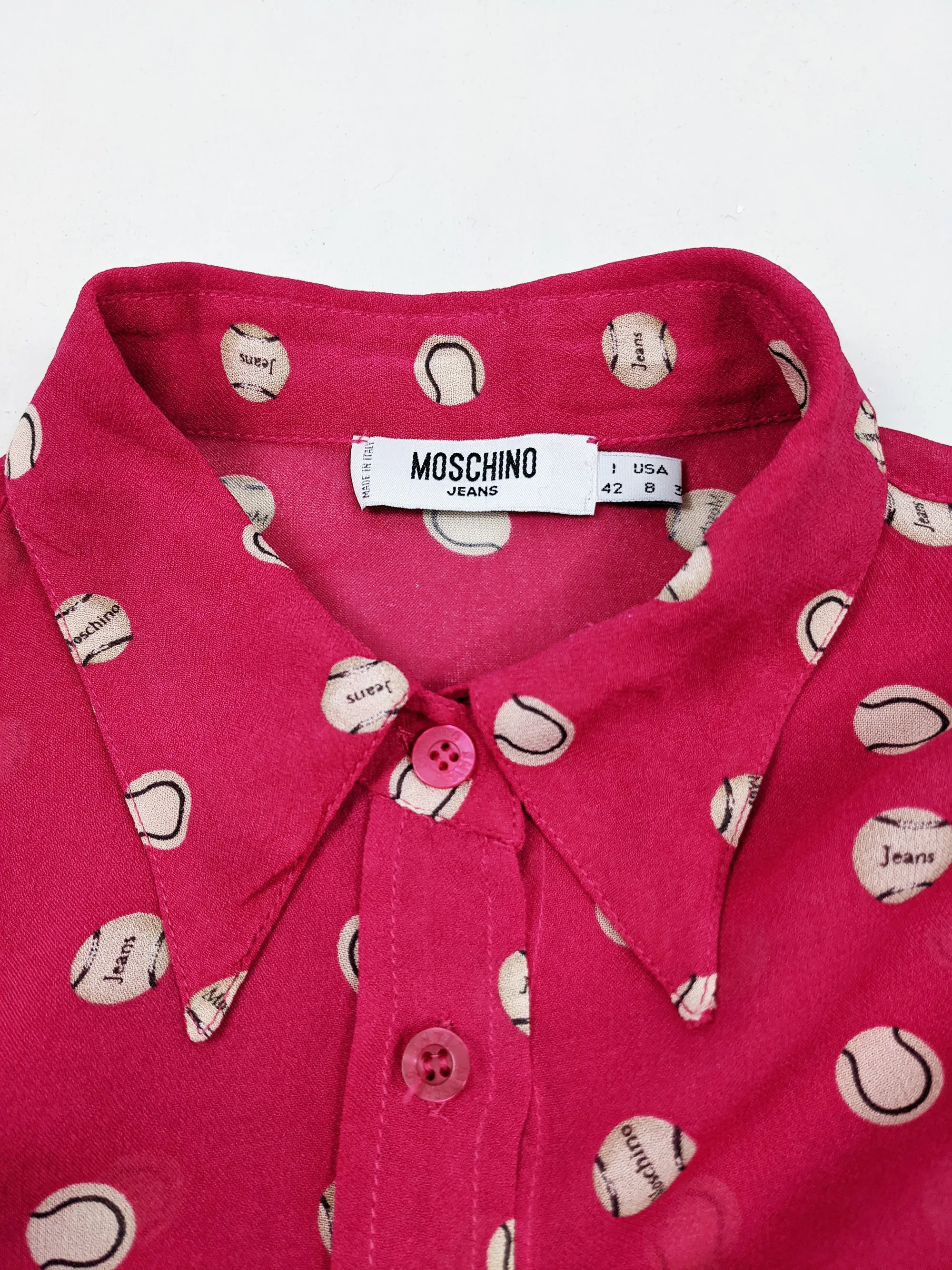 Womens Vintage Sheer Pink Baseball Pattern Blouse, Y2K