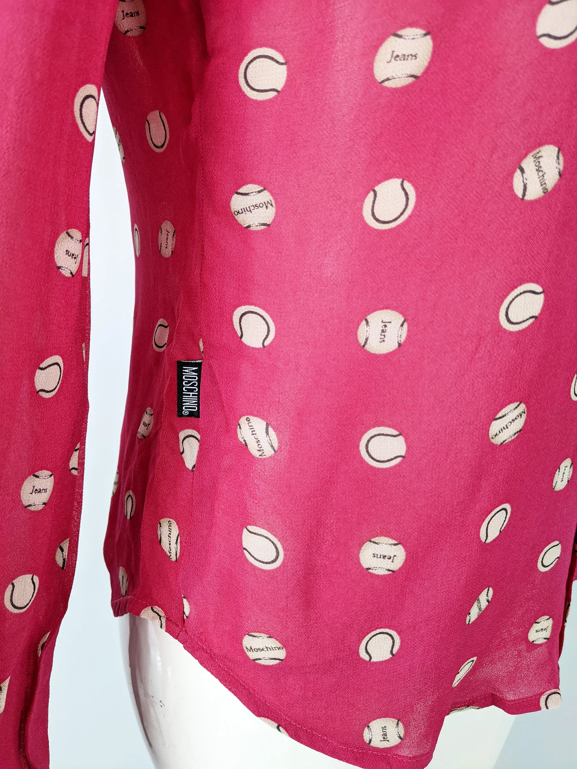 Womens Vintage Sheer Pink Baseball Pattern Blouse, Y2K