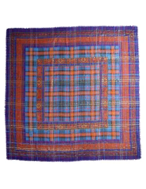 Yves Saint Laurent Vintage AW 1982 Purple Multicolor Metallic Paisley Plaid Oversized Wool Scarf